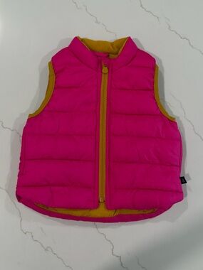 GAP Kids Hot Pink Puffer Vest with Mustard Trim